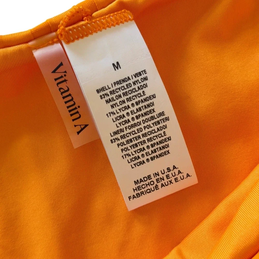 Vitamin A Orange Ribbed Bikini Bottom Nylon Swimwear‎ Medium NEW